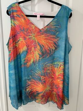 Leoma Lovegrove Turquoise & Orange Floral V-Neck Tank